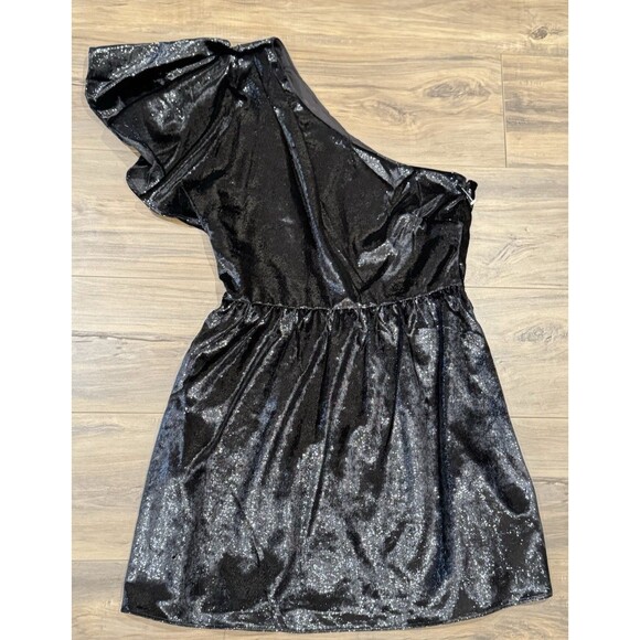 7 for all Mankind One Shoulder Metallic Velour Fit & Flare Dress Retail: $348 M - Picture 1 of 9